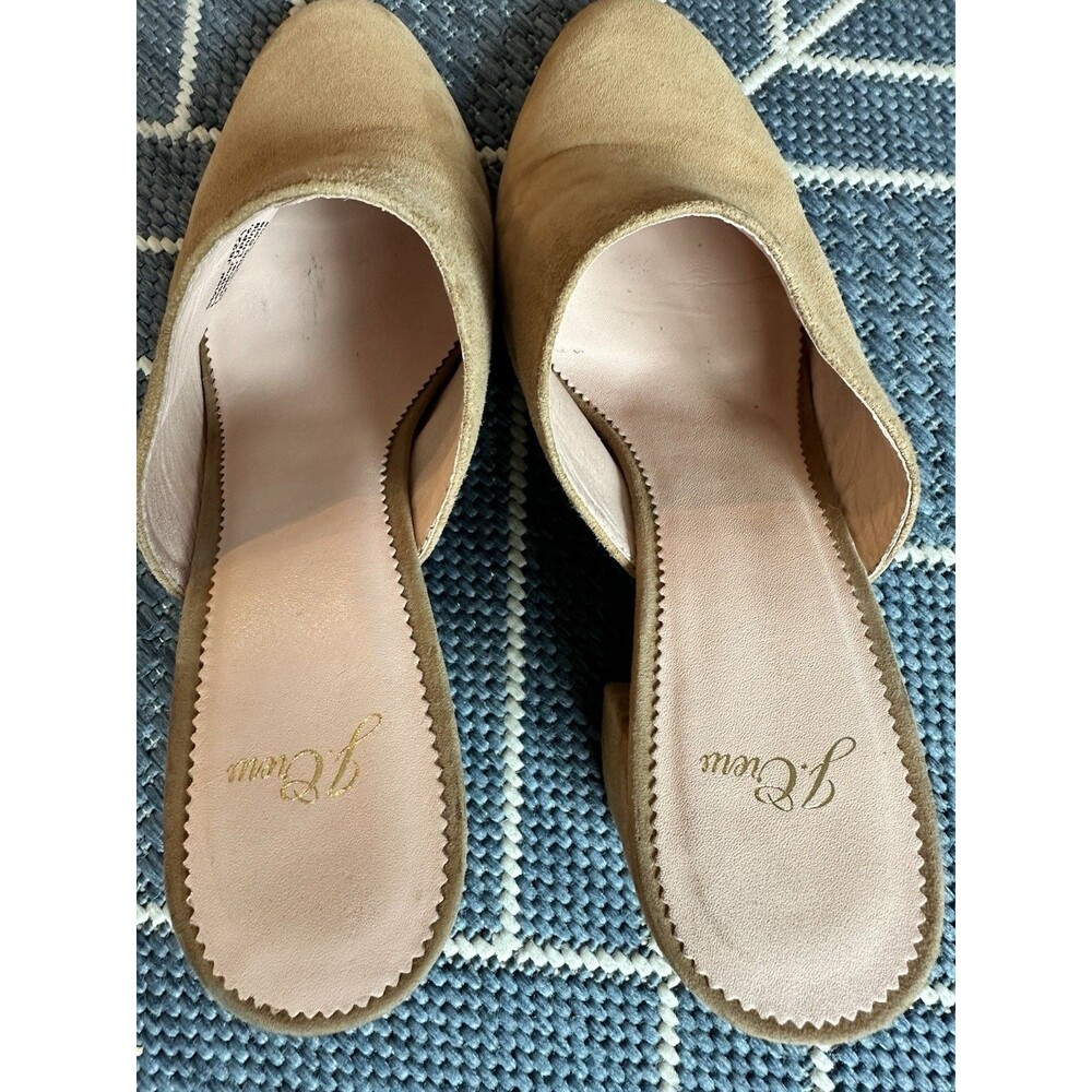 J Crew Tan Suede Pointed Toe Stacked Mid Block Heel Slip On Mules Clogs Size 9 - Picture 6 of 13